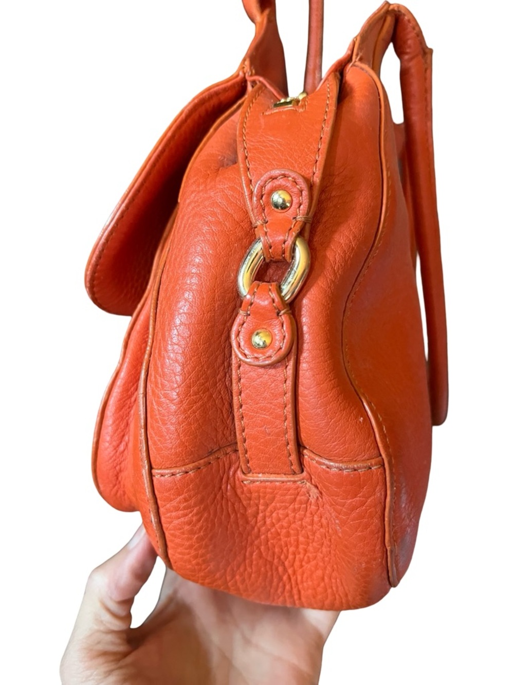 Cole Haan Orange Pebbled Leather Shoulder Bag - Picture 5 of 12